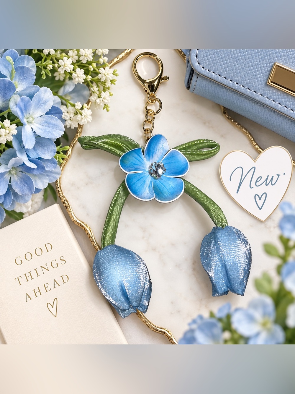 🌸 Blue Floral Tulip Flower Keychain / Bag Charm – New 🌸